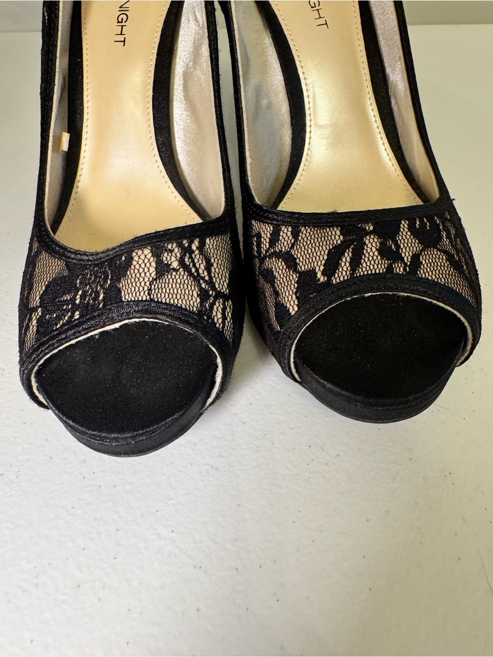 FIONI Clothing Black Lace Peep-Toe Heels - Picture 3 of 6